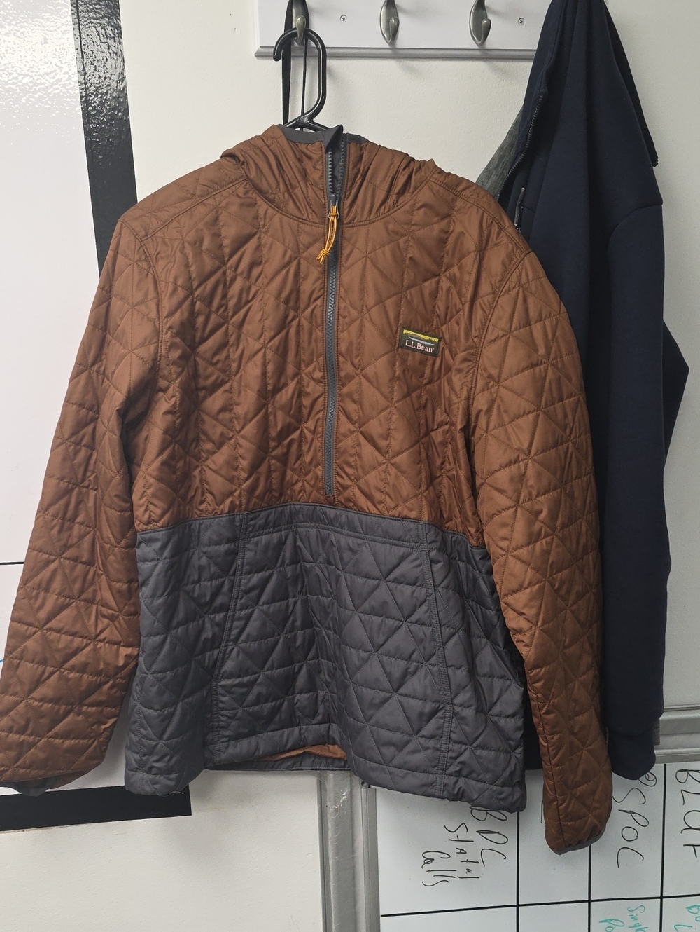 L.L. Bean Brown and Gray Quilted Hooded Shirt Jacket